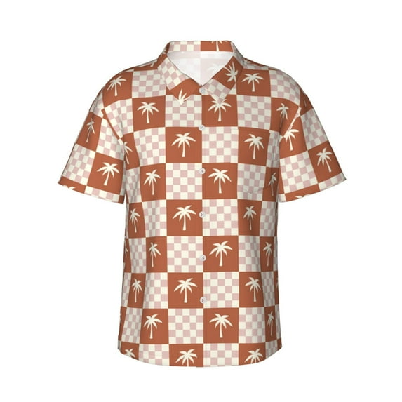 Daiia Brown Palms Hawaiian Shirt for Men Gentle Cotton Regular Short Sleeve Casual-X-Large