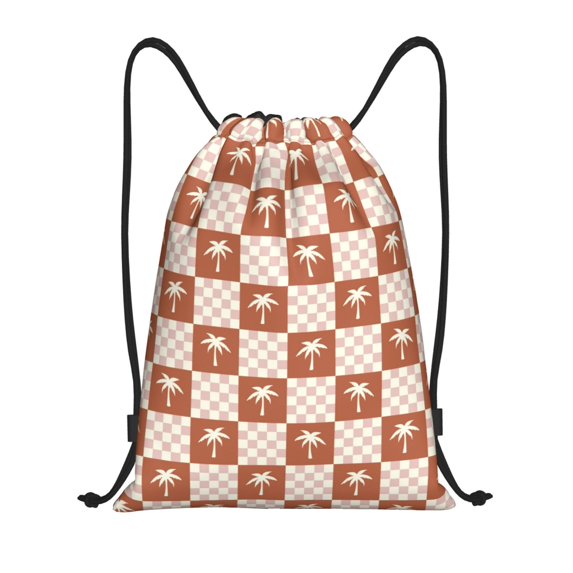 Daiia Brown Palms Pattern Drawstring Backpack, Gym Bag, Lightweight Backpack, Water-Resistant Bag Travel Sports Backpack, Fitness Bag, Yoga Bag-Small