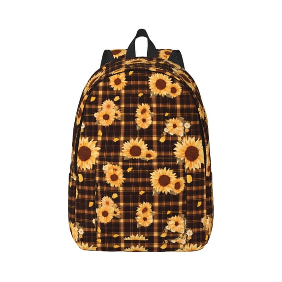 Daiia Brown Plaid Sunflower Vintage Canvas Backpack for Men and Women ,Hiking Backpack,Travel Laptop Bag for School,Large Capacity Backpack-Small