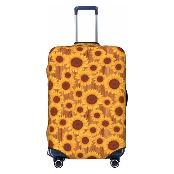 Daiia Brown Wood Grain Sunflower A Luggage Cover, Thickened Washable Travel Luggage Covers, Elastic Unique Baggage Covers for 18-20 inch Luggage-Medium