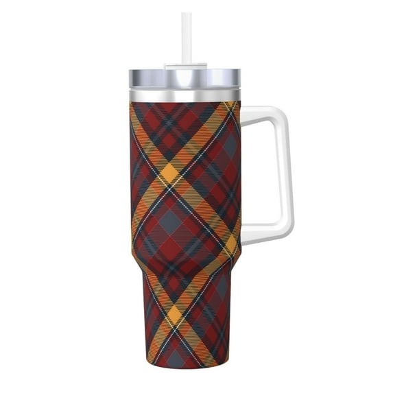 Daiia Buffalo Check Plaid Printed 40 oz Tumbler with Handle,Ice Bully Insulated Tumbler 2 in 1 Lid Insulated Water Bottle Stainless Steel Travel Coffee Mug