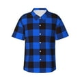 thumbnail image 1 of Daiia Buffalo Plaid Blue Black Hawaiian Shirt for Men Gentle Cotton Regular Short Sleeve Casual-Small, 1 of 9