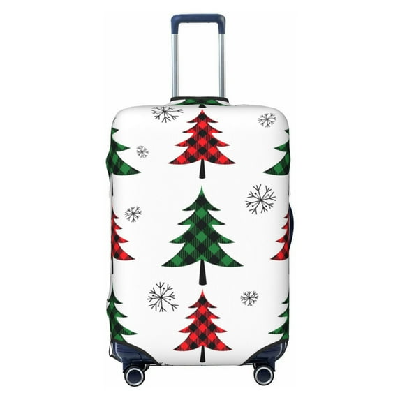 Daiia Buffalo Plaid Christmas Trees Luggage Cover, Thickened Washable Travel Luggage Covers, Elastic Unique Baggage Covers for 18-20 inch Luggage-Small