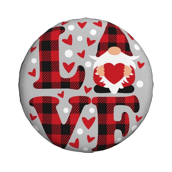 Daiia Buffalo Plaid Love And Gnome Tire Covers , Travel Trailer Camper Truck SUV Motorhome Waterproof Wheel Cover, Sun Rain Snow Protector-14 inch
