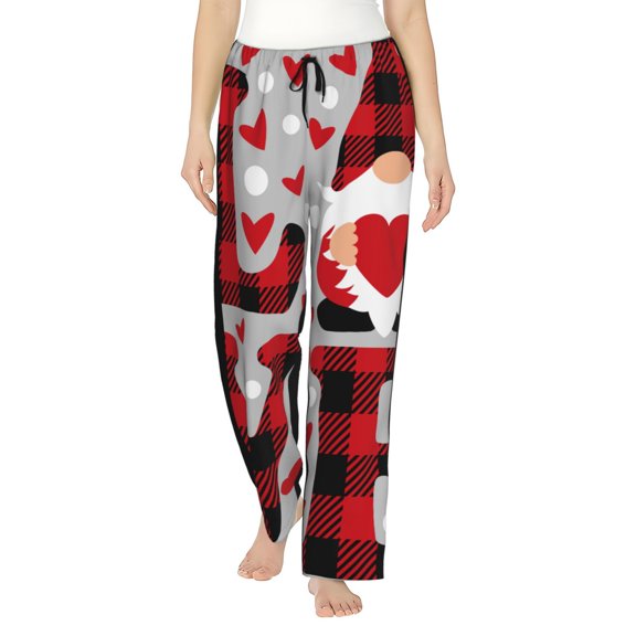 Daiia Buffalo Plaid Love And Gnome Women's Sleep Pant with Pockets and Drawstring,Pajama Pants-Small