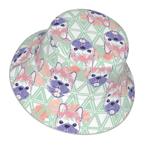 Daiia Bulldog Pattern Bucket Hat - Trendy Cotton Sun Hat for Beach, Golf, Fishing - Fun Outdoor Vacation Boonie for Men and Women