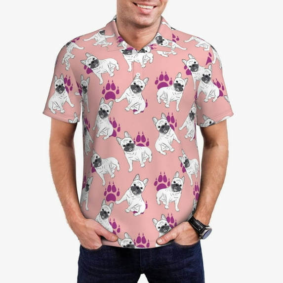 Daiia Bulldog Pattern Men’s Polo Shirts,Solid Deck Shirt,Classic Fit, Breathable Cotton Polo for Casual and Sport Wear-X-Large
