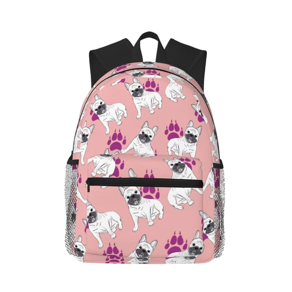 Daiia Bulldog School Backpack for Men Women, Unisex Large Waterproof Bookbag Schoolbag Casual Daypack for High School/College/Teens/Travel/Work Black