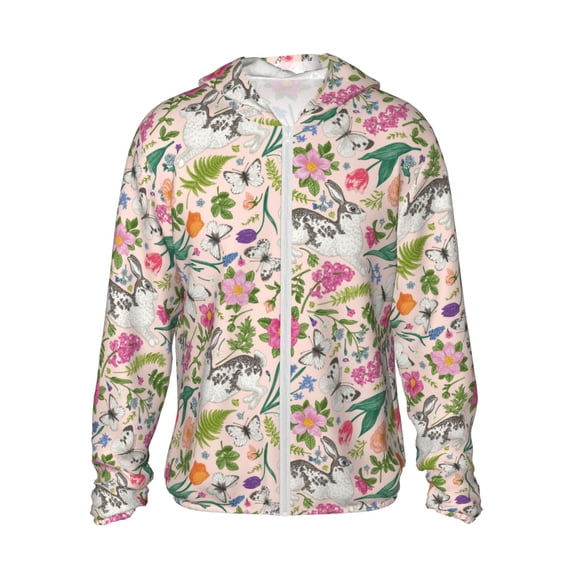 Daiia Bunny Floral UPF 50+ Sun Protection Hoodie Jacket Lightweight Long Sleeve Sun Shirt for Women Men with Pocket Hiking Outdoor-3X-Large