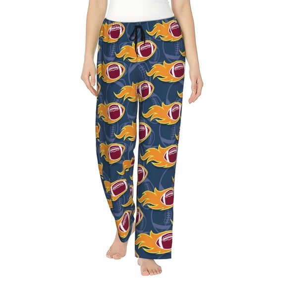 Daiia Burning Rugby Balls Women's Sleep Pant with Pockets and Drawstring,Pajama Pants-X-Large