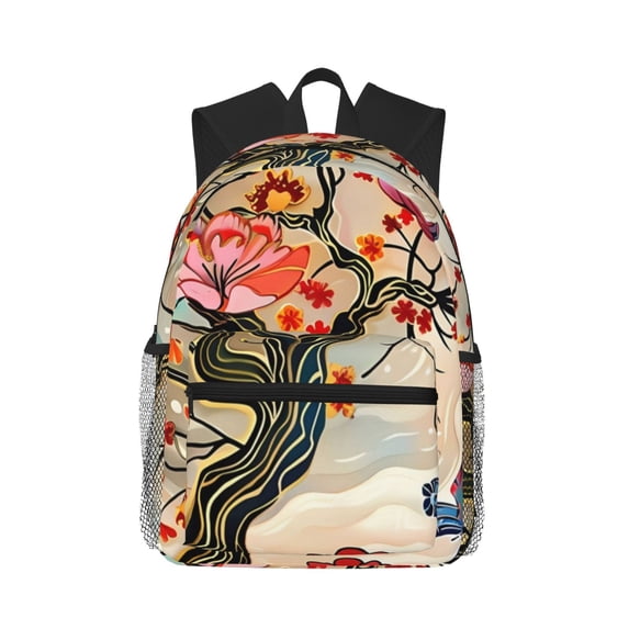 Daiia Butterflies And Flowers Painting School Backpack for Men Women, Unisex Large Waterproof Bookbag Schoolbag Casual Daypack for High School/College/Teens/Travel/Work Black