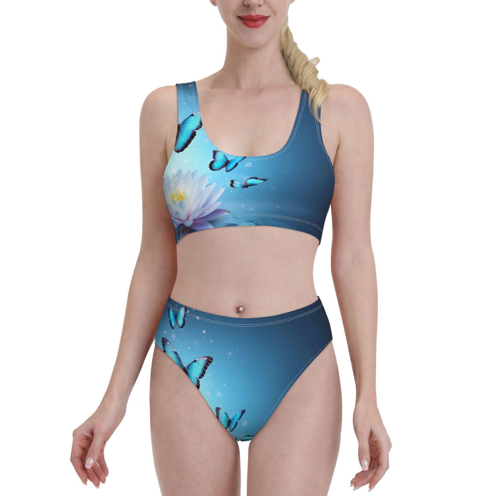 Daiia Butterflies And Waterlily In Water printed 2 piece Swimsuit