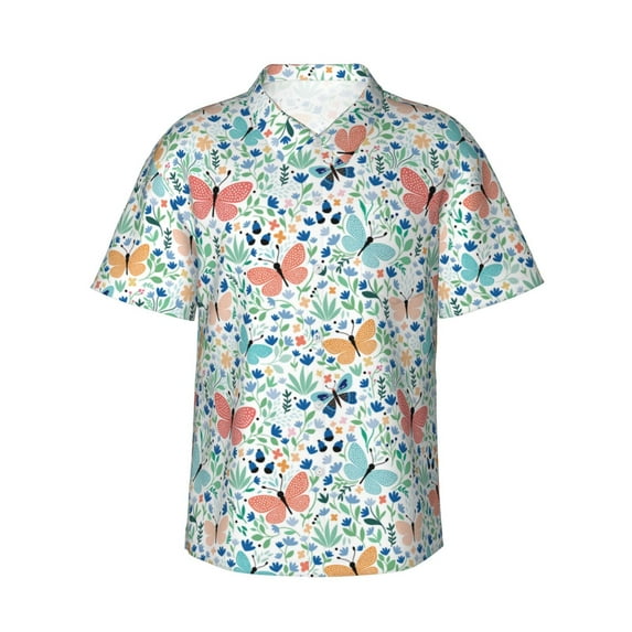Daiia Butterflies Hawaiian Shirt for Men Gentle Cotton Regular Short Sleeve Casual-X-Large