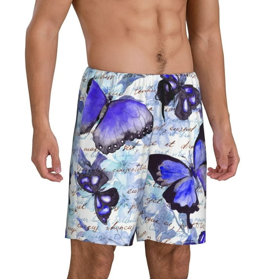 Daiia Butterflies Mens Woven Stretch Pajama Short,Short Pajama Pants-X-Large