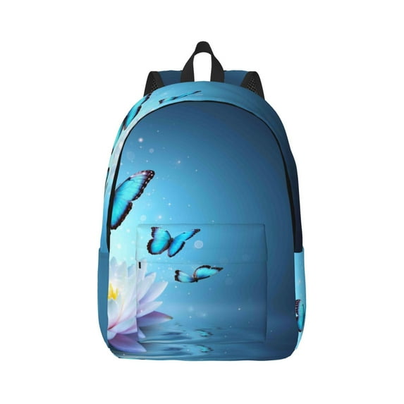 Daiia Butterflies And Waterlily In Water Vintage Canvas Backpack for Men and Women ,Hiking Backpack,Travel Laptop Bag for School,Large Capacity Backpack
