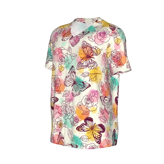 Daiia Butterflies and Roses Mens Baseball Jersey Button Down Shirts Short Sleeve Sports Uniforms-Medium