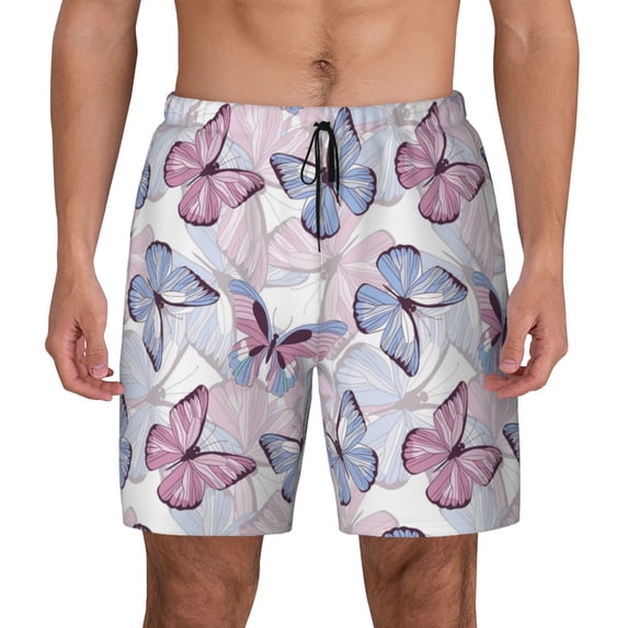 Daiia Butterflies in Pastel Mens Swim Trunks Swim Shorts Quick Dry Swim Shorts with Mesh Lining Pockets-Medium