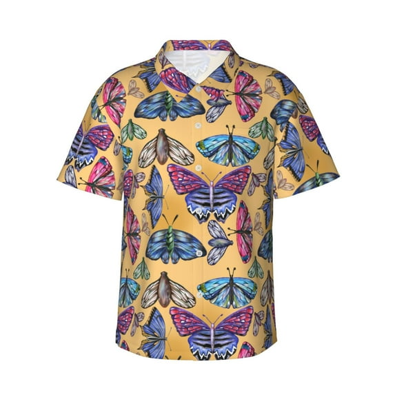 Daiia Butterfly 3 Hawaiian Shirt for Men Gentle Cotton Regular Short Sleeve Casual-X-Large