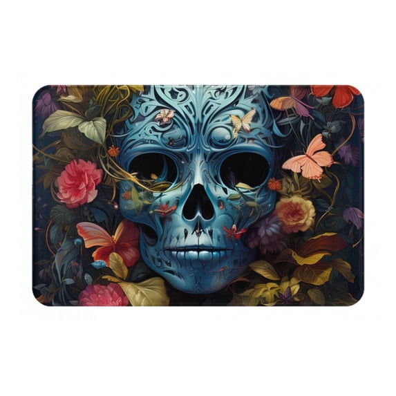 Daiia Butterfly Flower Skull A Front Door Mat, Heavy Duty Durable Welcome Mat for Outdoor Indoor, Dirt Trapper Waterproof Super Absorbent Door Mat, 16" x 24"