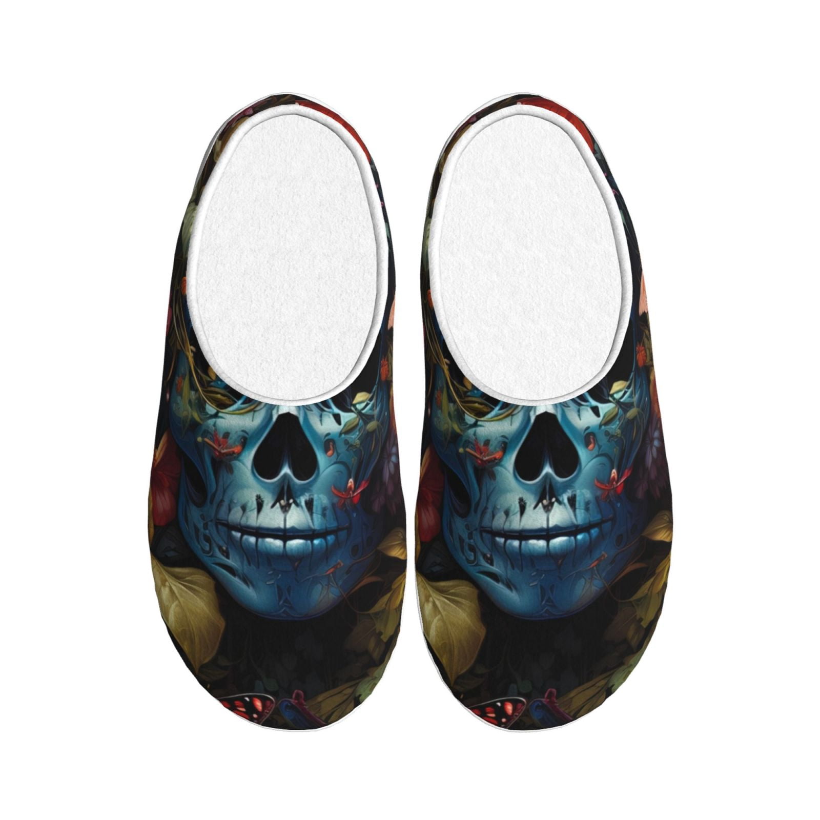 Rose Sugar Skull Skeleton Girly Floral Pattern Print Premium Home Slippers main image 1