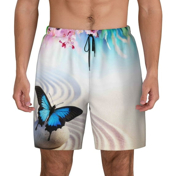 Daiia Butterfly In Blossoms Zen Mens Swim Trunks Swim Shorts Quick Dry Swim Shorts with Mesh Lining Pockets-Large