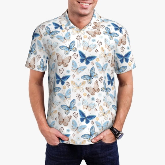 Daiia Butterfly Pattern Men’s Polo Shirts,Solid Deck Shirt,Classic Fit, Breathable Cotton Polo for Casual and Sport Wear-4X-Large