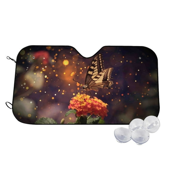 Daiia Butterfly Sitting on a Flower Windshield Sun Shade for Car SUV Truck (Small ), Car Sun Shade Windshield, Car Shades for Front Windows, Sunshade for Car Windshield