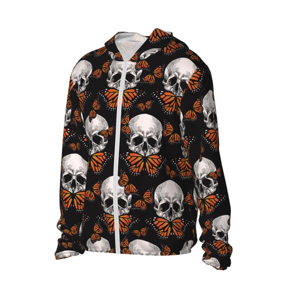 Daiia Butterfly Skull UPF 50  Sun Protection Hoodie Jacket Lightweight Long Sleeve Sun Shirt for Women Men with Pocket Hiking Outdoor-Medium