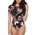 thumbnail image 1 of Daiia Butterfly print Women's Crew Neck Short Sleeve Bodysuit Fashion Tops Fit Casual Basic Extender Bodysuit-X-Large, 1 of 9