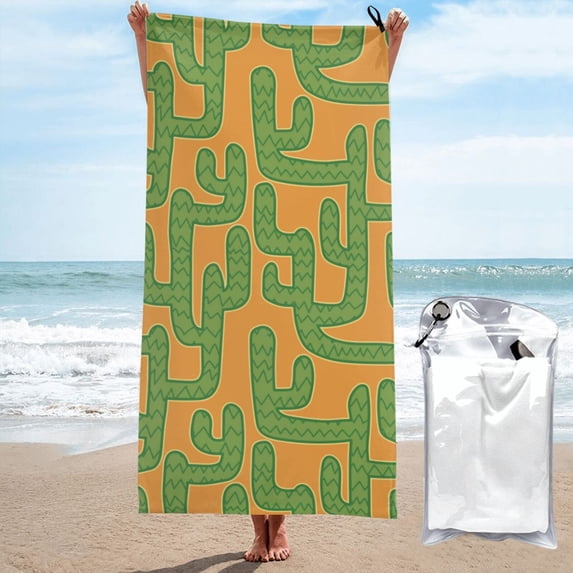 Daiia Cactus 2 Pattern Quick Dry Towel, Super Absorbent Travel Towel with Hanging Loop & Carabiner, Lightweight Compact Fast-Drying Microfiber Towel-31.5"x63"
