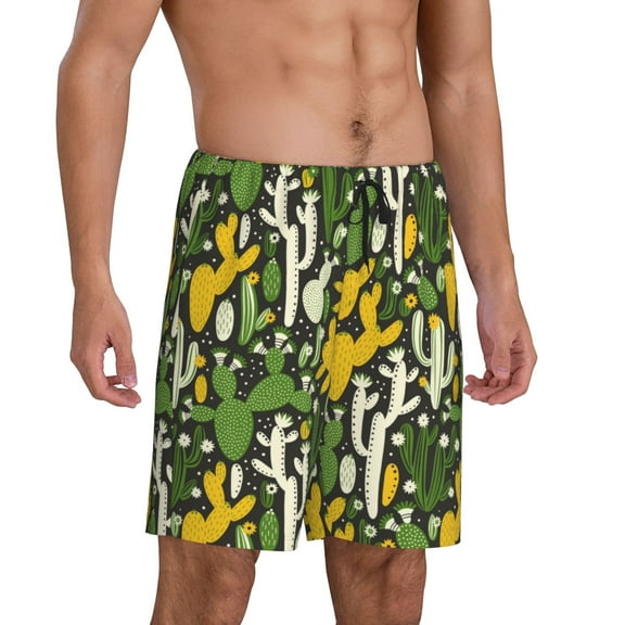 Daiia Cactus 4 Mens Woven Stretch Pajama Short,Short Pajama Pants-Medium