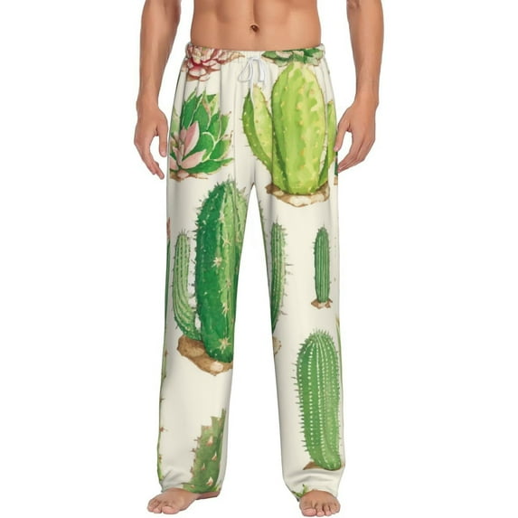 Daiia Cactus And Succulent Men's Sleep Pant with Pockets and Drawstring,Pajama Pants-Small
