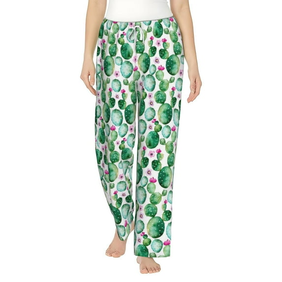 Daiia Cactus Plants Women's Sleep Pant with Pockets and Drawstring,Pajama Pants-Large