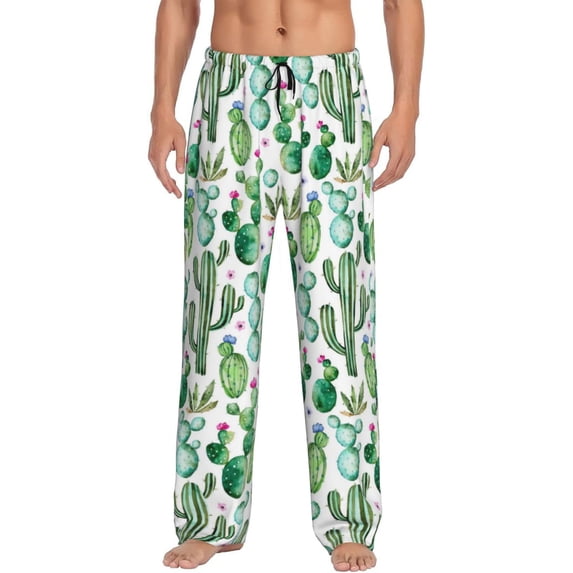Daiia Cactus Plants1 Men's Sleep Pant with Pockets and Drawstring,Pajama Pants-XX-Large