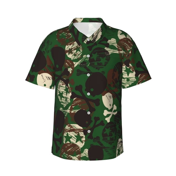 Daiia Camouflage Skull Hawaiian Shirt for Men Gentle Cotton Regular Short Sleeve Casual-XX-Large