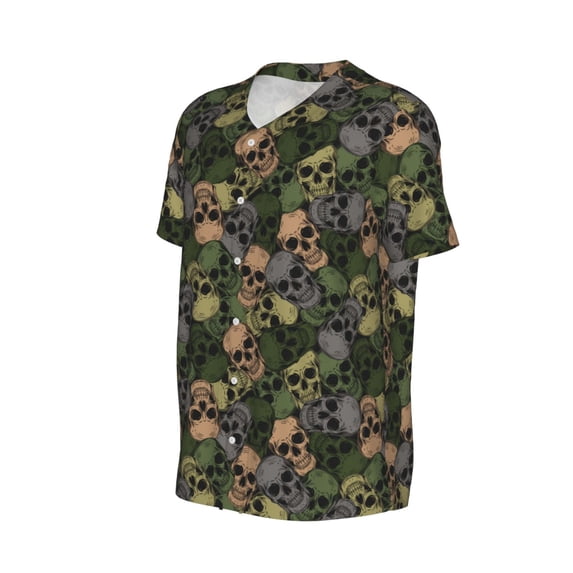 Daiia Camouflage Skulls Mens Baseball Jersey Button Down Shirts Short Sleeve Sports Uniforms-X-Large