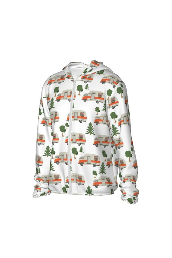 Camp Van UPF 50+ Sun Protection Hoodie Jacket Lightweight Long Sleeve Sun Shirt for Women Men with Pocket Hiking Outdoor-3X-Large