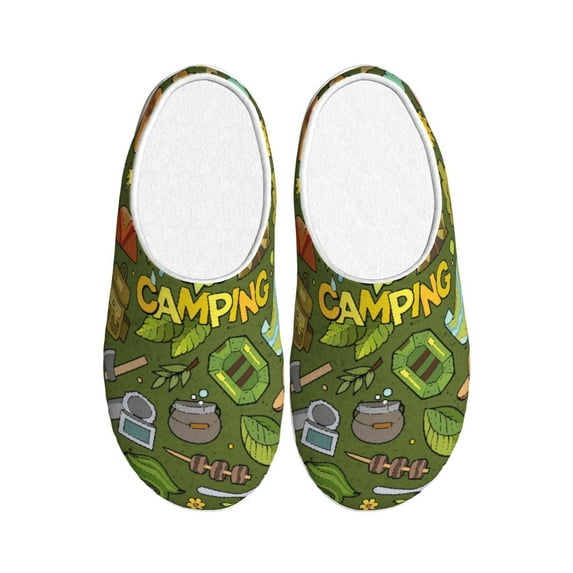 Daiia Camping 1 Print Women’s Fuzzy Slippers Memory Foam Lightweight House Shoes Cozy Loafer Flannel House Shoes-40/41