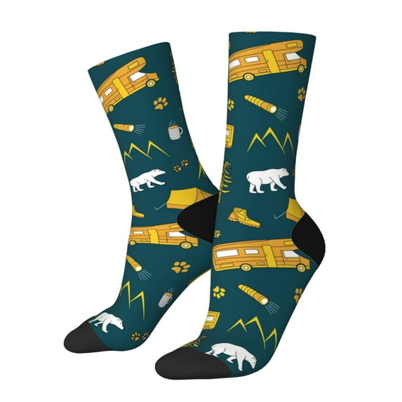Daiia Camping Print Crew Socks – Soft Breathable Long Socks for Men & Women, Moisture-Wicking & Comfortable Daily Wear Socks, One-Size Fits Most (US 5-11)