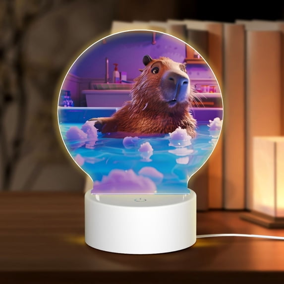 Daiia Capybara Bathtub Fun Pattern Acrylic Night Light, LED Touch Light, Bedroom Night Light, Soft Glowing Lamp Perfect Gift for Mother's Day, Birthday, or Christmas