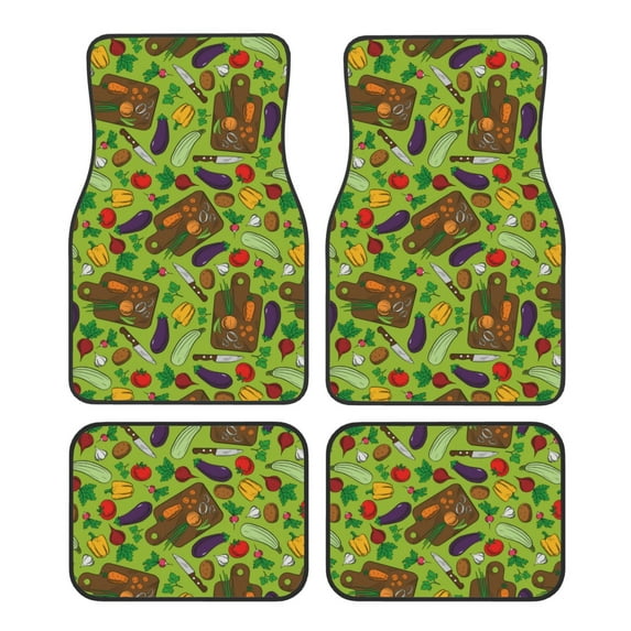 Daiia Carrot Eggplant Printed Car Floor Mats Set of 4, Durable Non Slip Auto Floor Carpet, Car Interior Carpets Proof Foot Pads Anti-Slip Cushion Automoetive Accessories