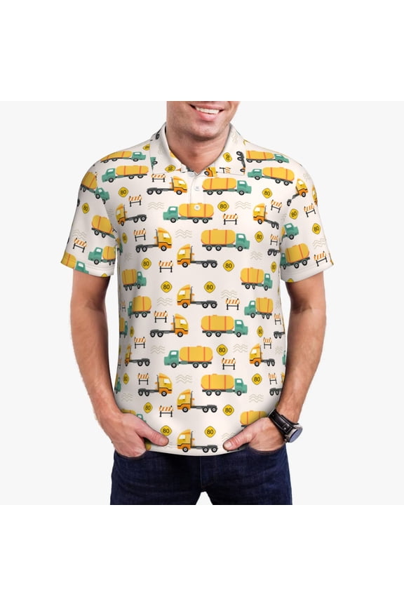 Cars Pattern Men’s Polo Shirts,Solid Deck Shirt,Classic Fit, Breathable Cotton Polo for Casual and Sport Wear-Small