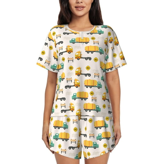 Daiia Cars Pattern Womens Pajama Sets Short Sleeve Pajamas for Women Sets Soft Lounge Sets Casual Round Neck Sleepwear PJS-Medium