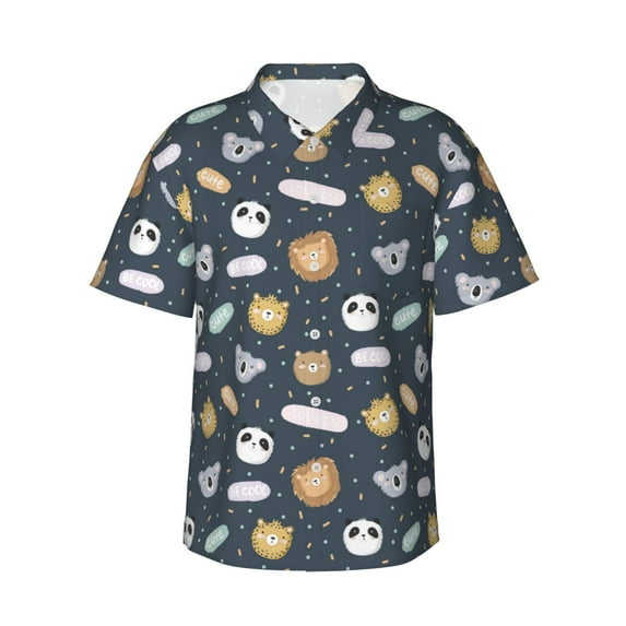 Daiia Cartoon Animals Hawaiian Shirt for Men Gentle Cotton Regular Short Sleeve Casual-Large