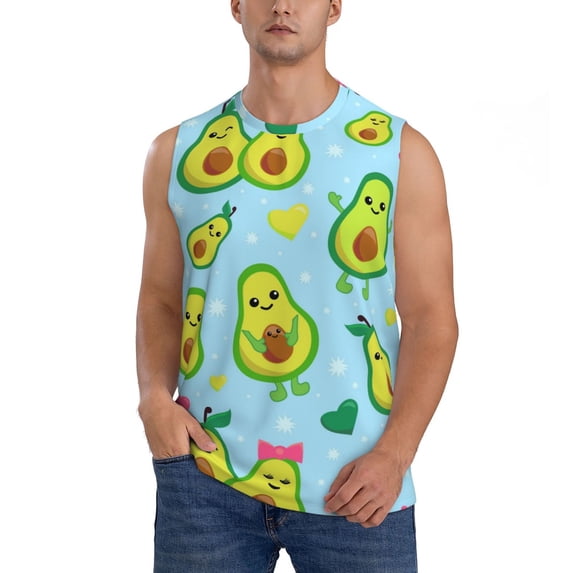 Daiia Cartoon Avocado Printed Men's Tank Tops,Casual Soft Sleeveless Gym Muscle Shirts Bodybuilding Tee-X-Large