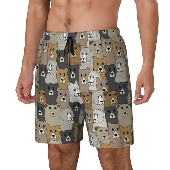 Daiia Cartoon Bear Mens Swim Trunks Swim Shorts Quick Dry Swim Shorts with Mesh Lining Pockets-3X-Large