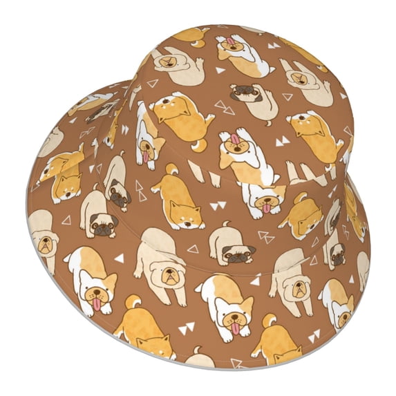Daiia Cartoon Bulldog Pattern Bucket Hat - Trendy Cotton Sun Hat for Beach, Golf, Fishing - Fun Outdoor Vacation Boonie for Men and Women