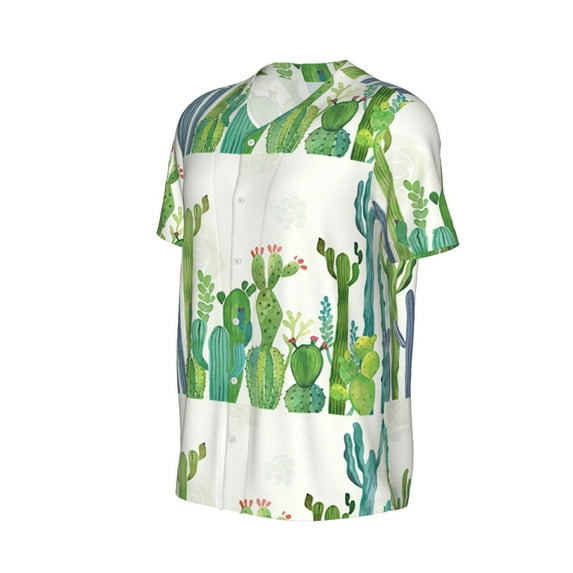 Daiia Cartoon Cactus Mens Baseball Jersey Button Down Shirts Short Sleeve Sports Uniforms-Small