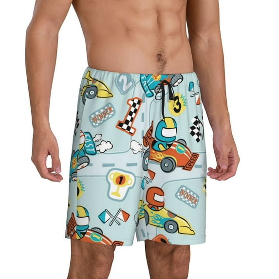 Daiia Cartoon Car Racing Mens Woven Stretch Pajama Short,Short Pajama Pants-3X-Large