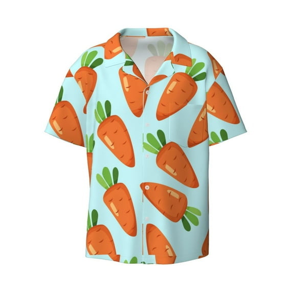 Daiia Cartoon Carrot Men's Linen Shirts Short Sleeve Casual Shirts Button Down Shirt for Men Beach Summer Wedding Shirt-3X-Large